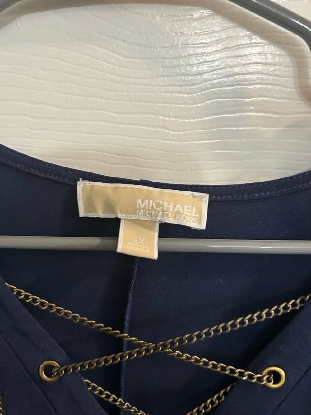 Michael Michael Kors Chain Lace-Up Caftan Top Size 2X Color True Navy - Picture 2 of 5